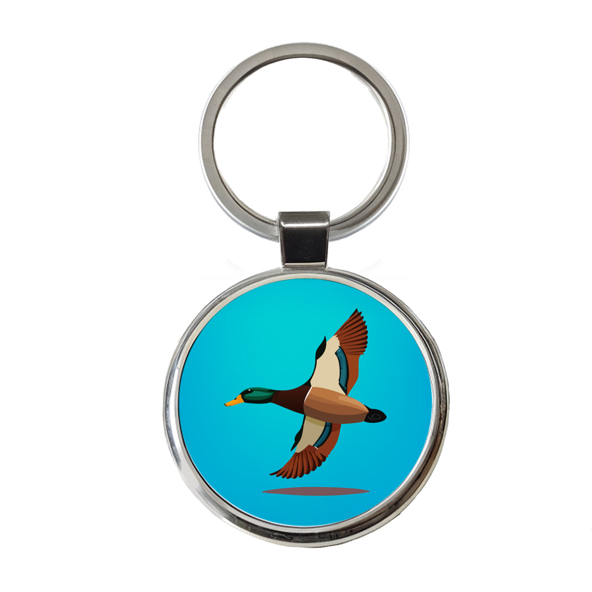Duck Mallard Flying Hunting Round Metal Keychain