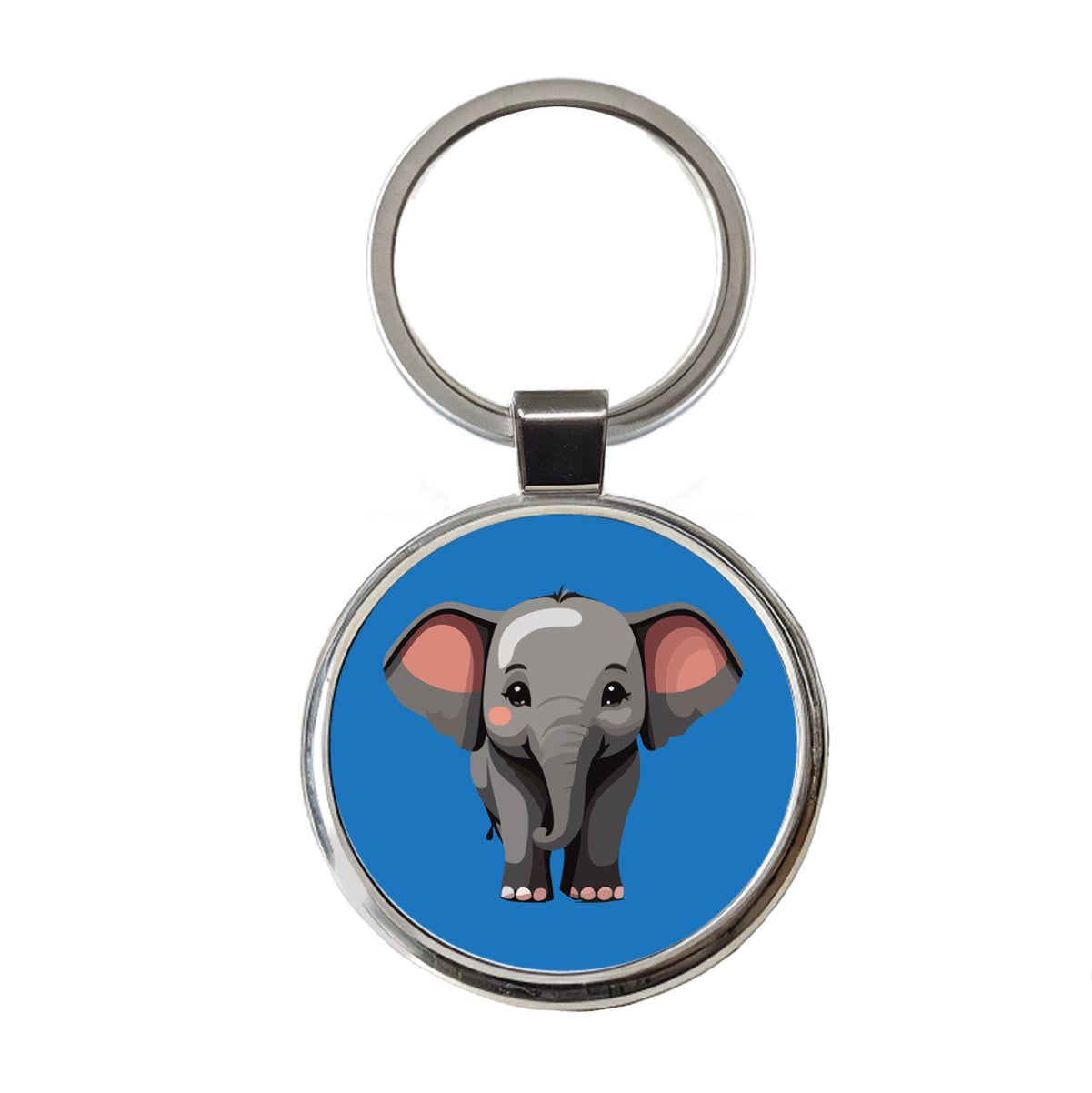 Elephant Cute Standing Round Metal Keychain