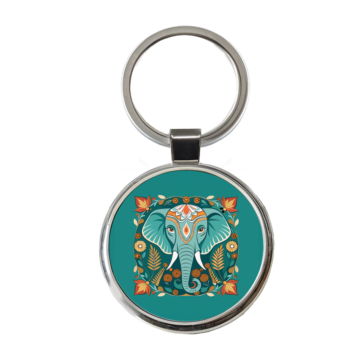 Elephant Floral Art Nouveau Flowers Elegant Round Metal Keychain