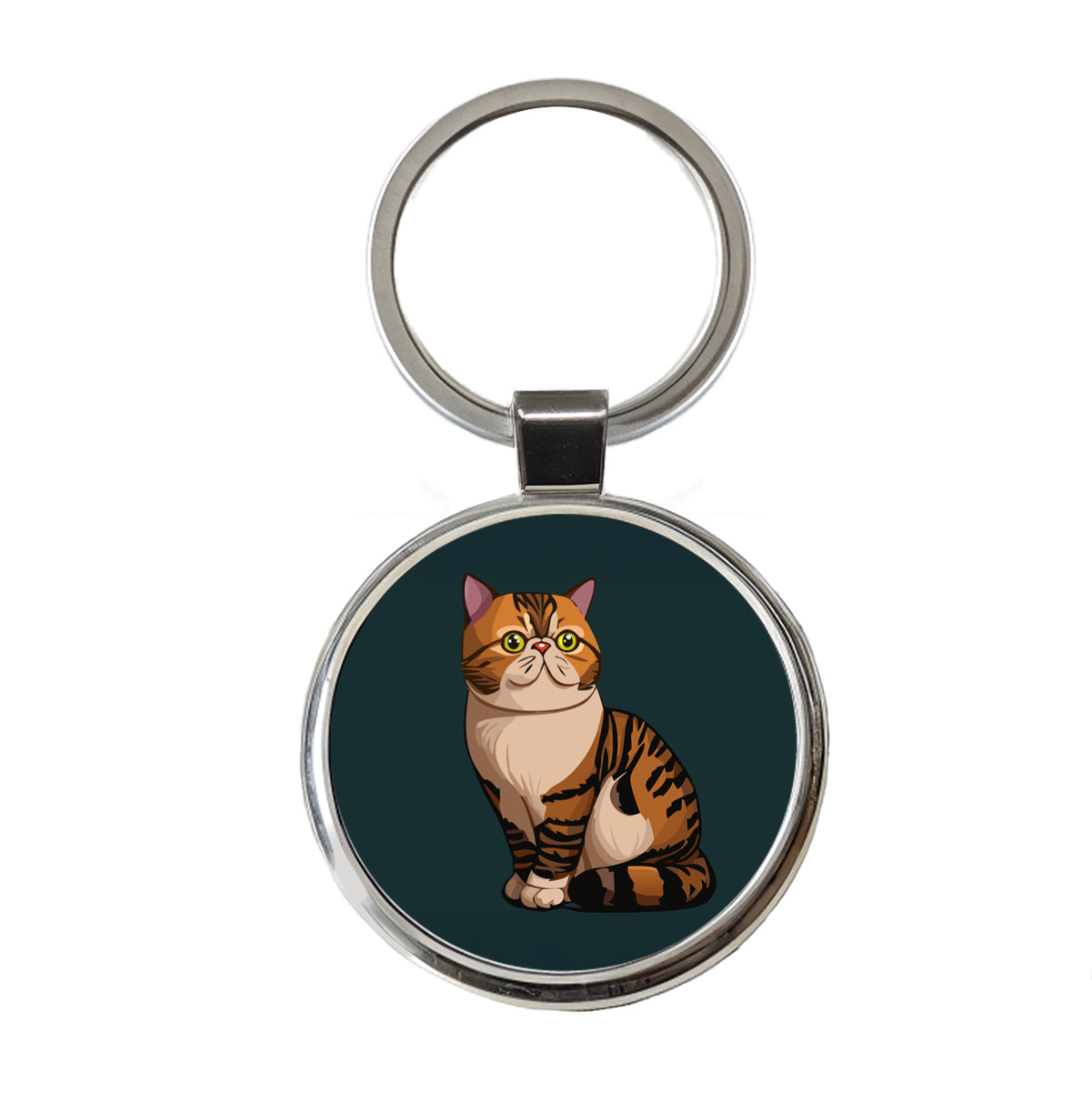 Exotic Shorthair Cat Sitting Round Metal Keychain