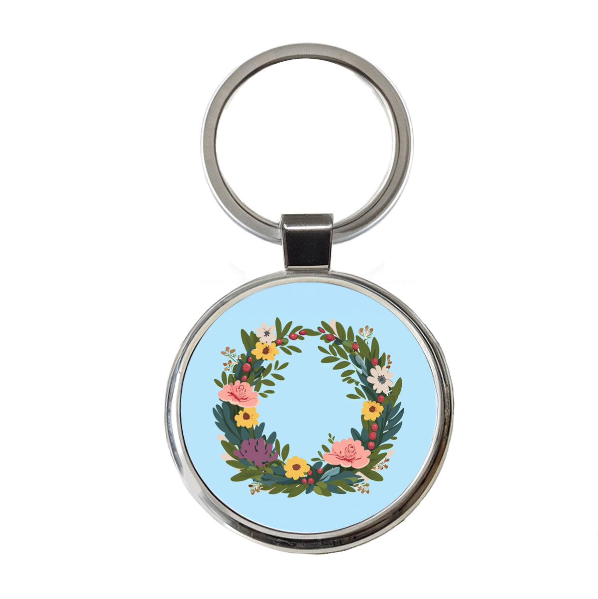 Floral Wreath Flowers Spring Wedding Round Metal Keychain
