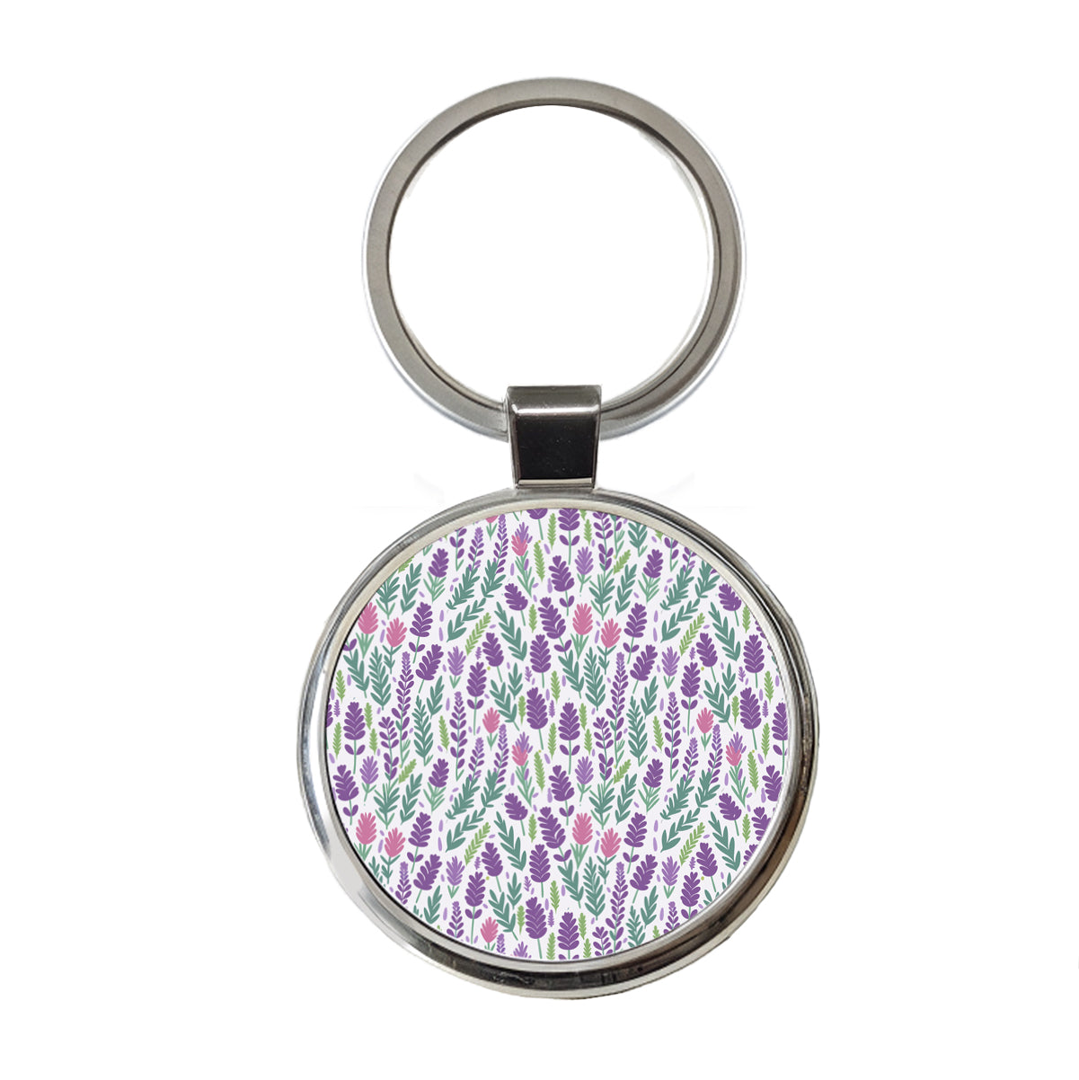 Flowers Lavender Cute Pattern Round Metal Keychain