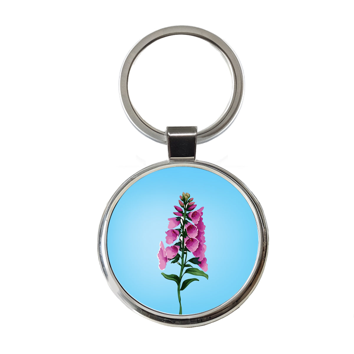 Foxglove Flowers Watercolor Round Metal Keychain
