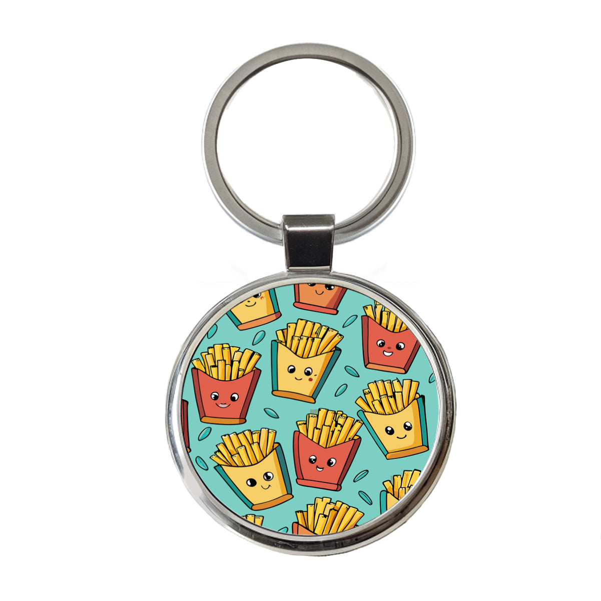 French Fries Cute Pattern Round Metal Keychain