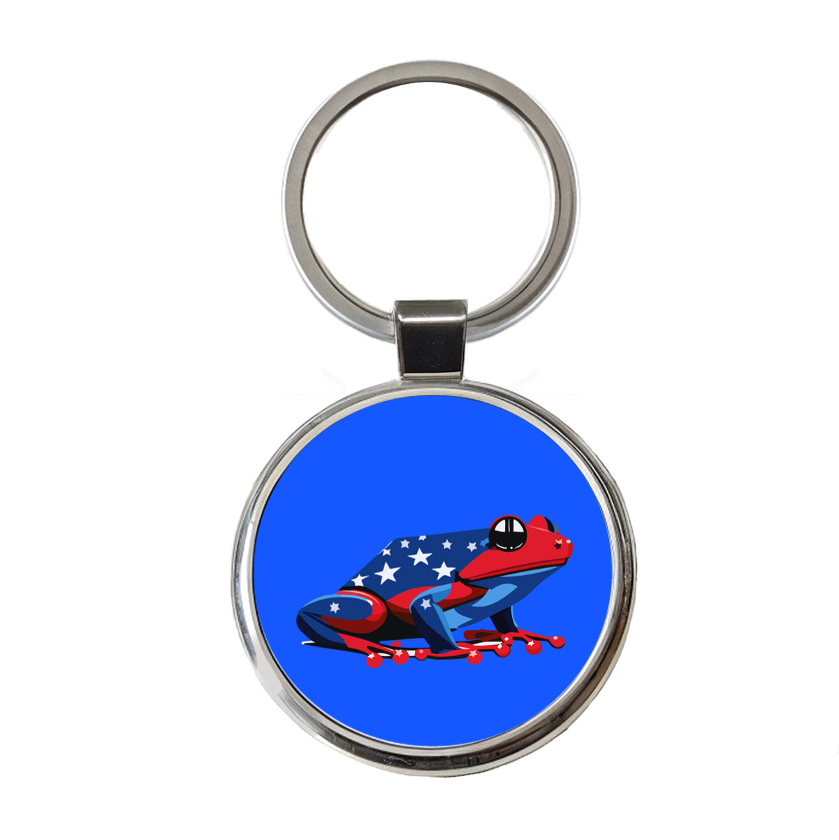Frog Patriotic Round Metal Keychain