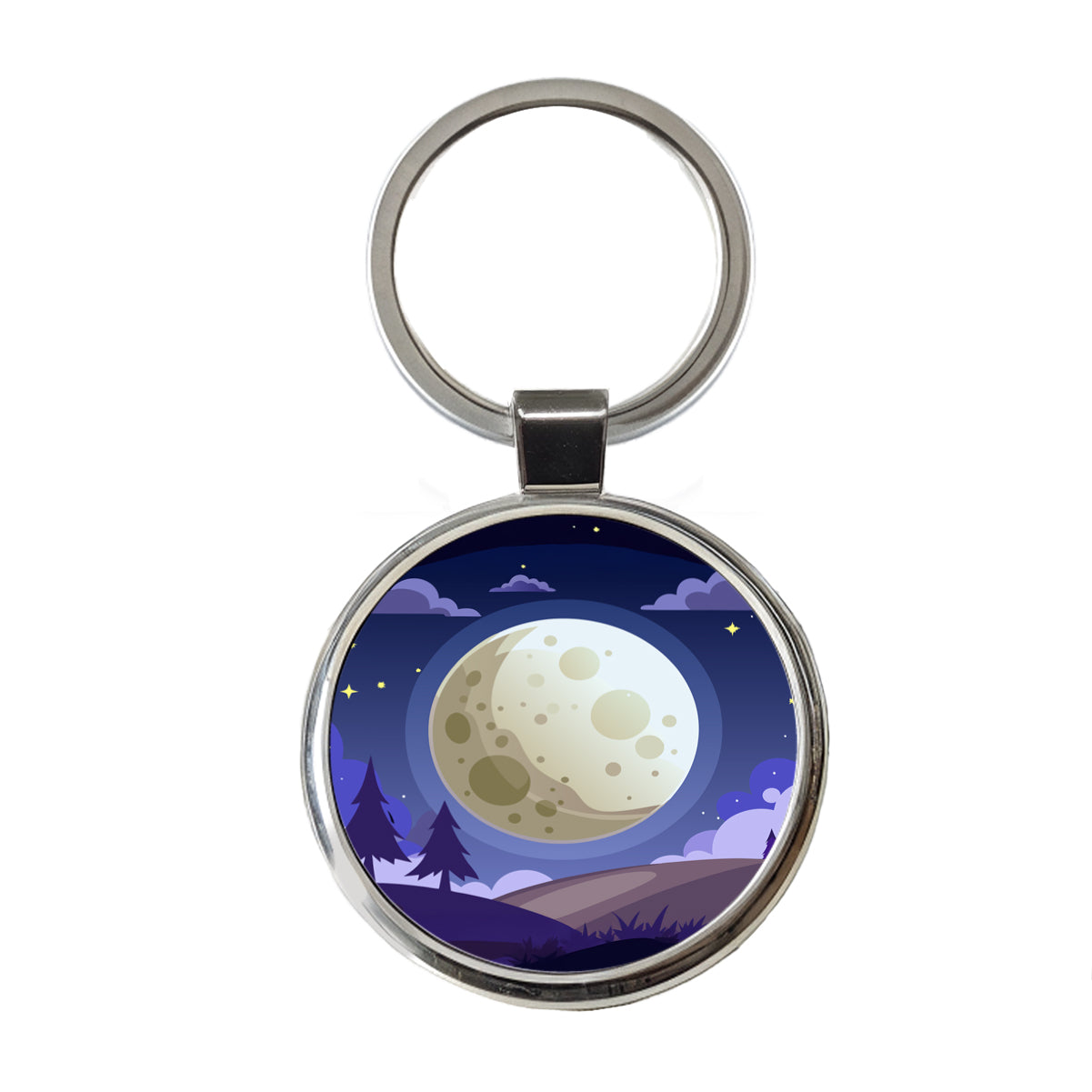 Full Moon at Night Round Metal Keychain