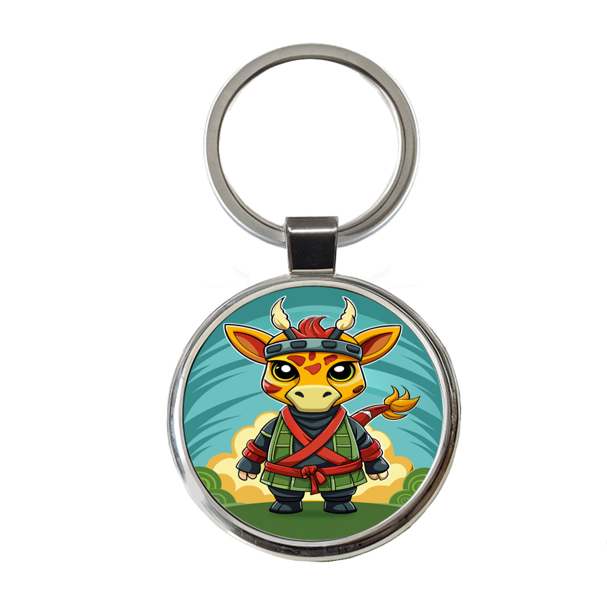 Giraffe Ninja Fighter Funny Round Metal Keychain