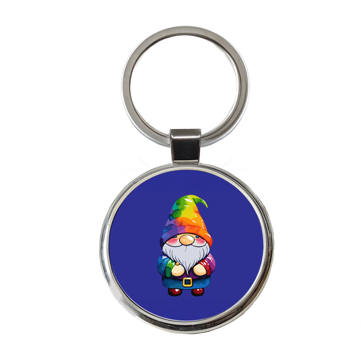 Gnome Standing Rainbow Round Metal Keychain