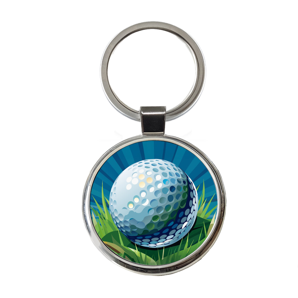 Golf Ball on Grass Sport Round Metal Keychain