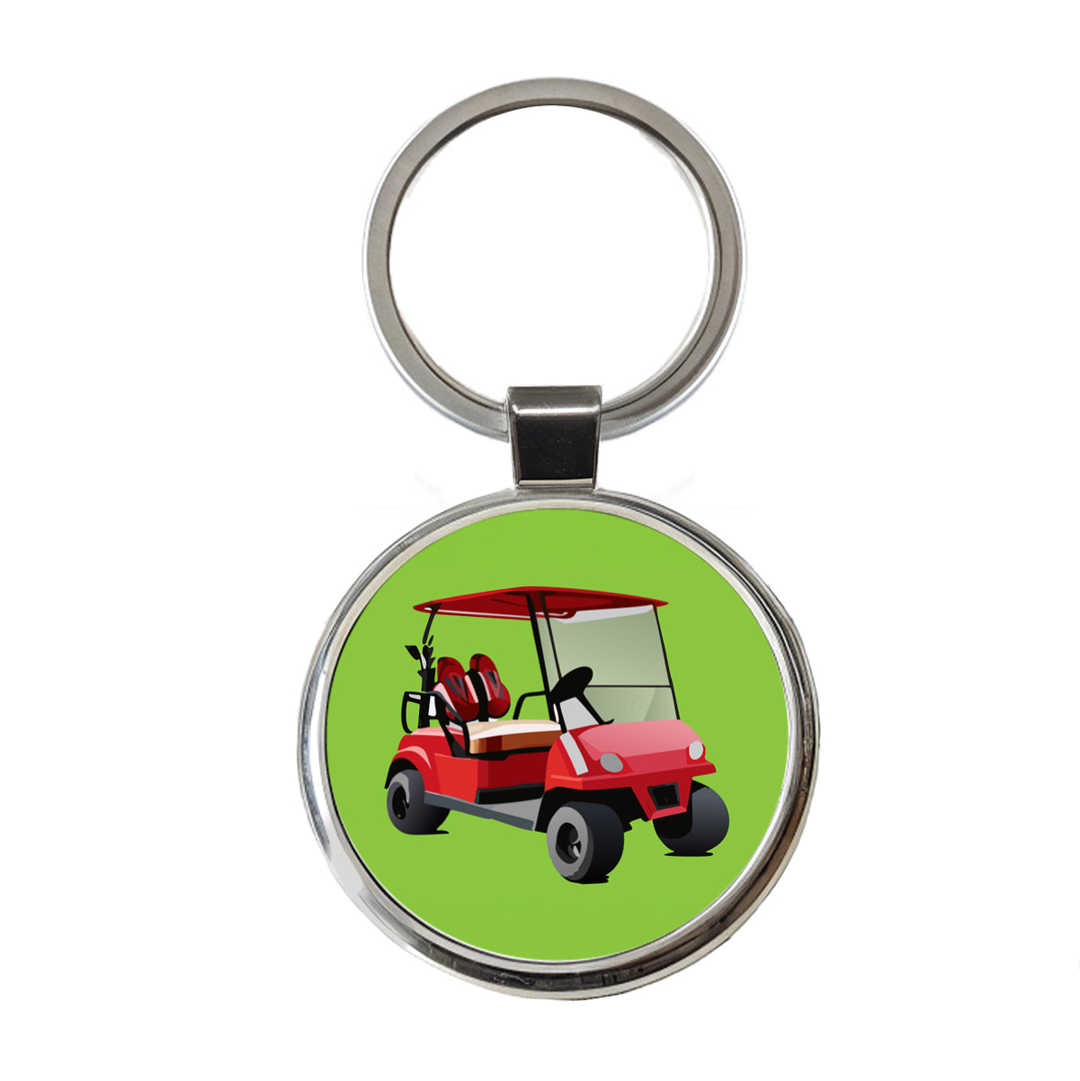 Golf Cart Red Golfing Sport Round Metal Keychain