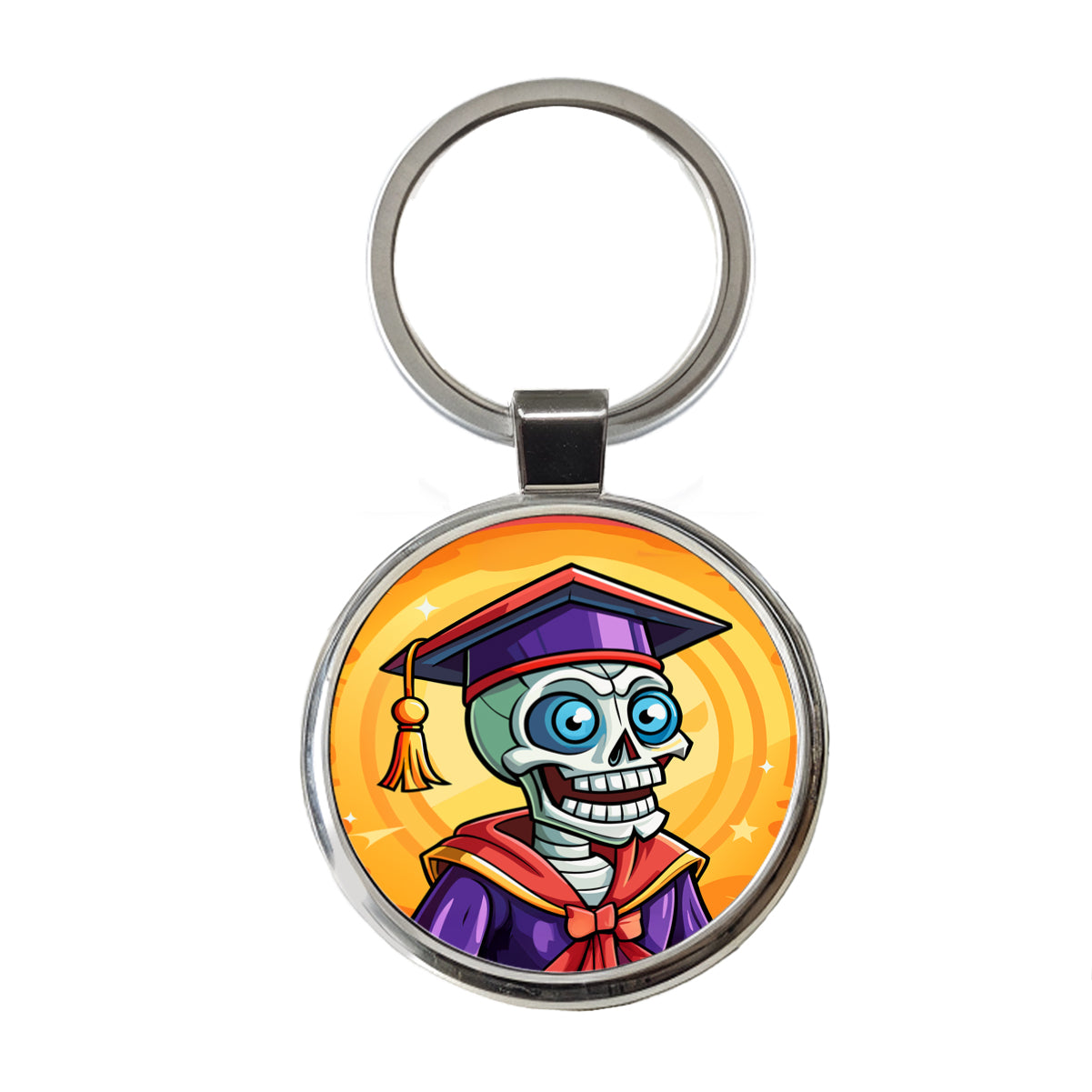 Graduate Skeleton Funny Graduation Round Metal Keychain