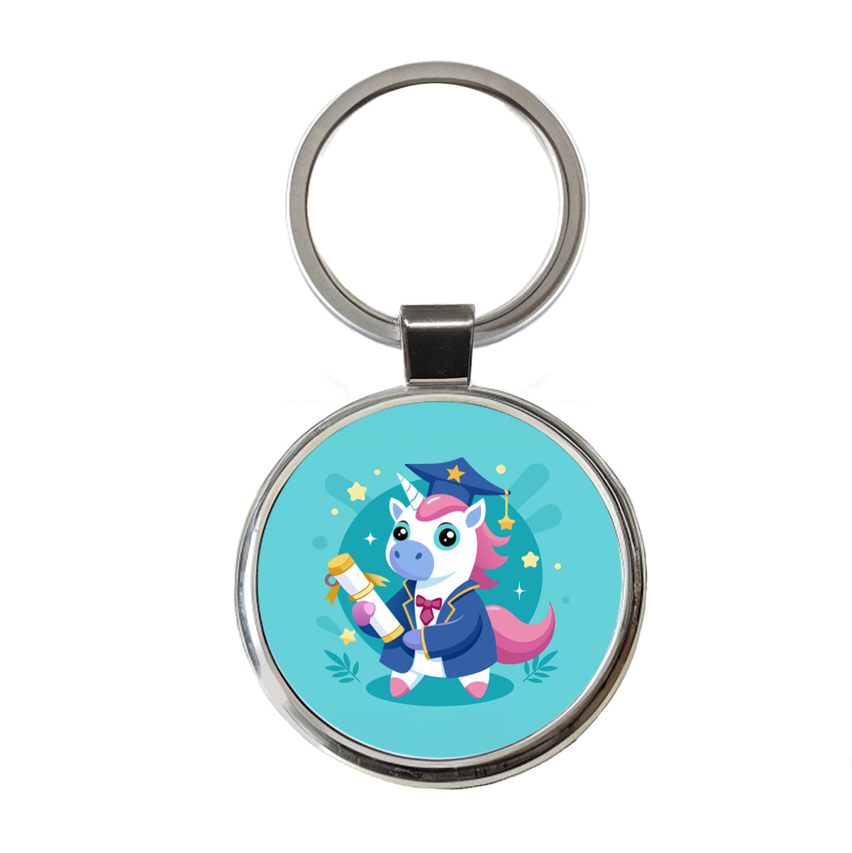Graduate Unicorn Graduation Round Metal Keychain