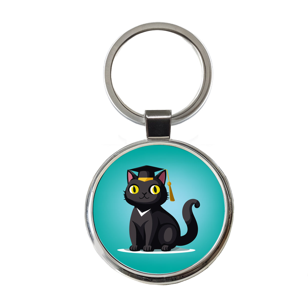 Graduation Cat Cute Graduate Round Metal Keychain