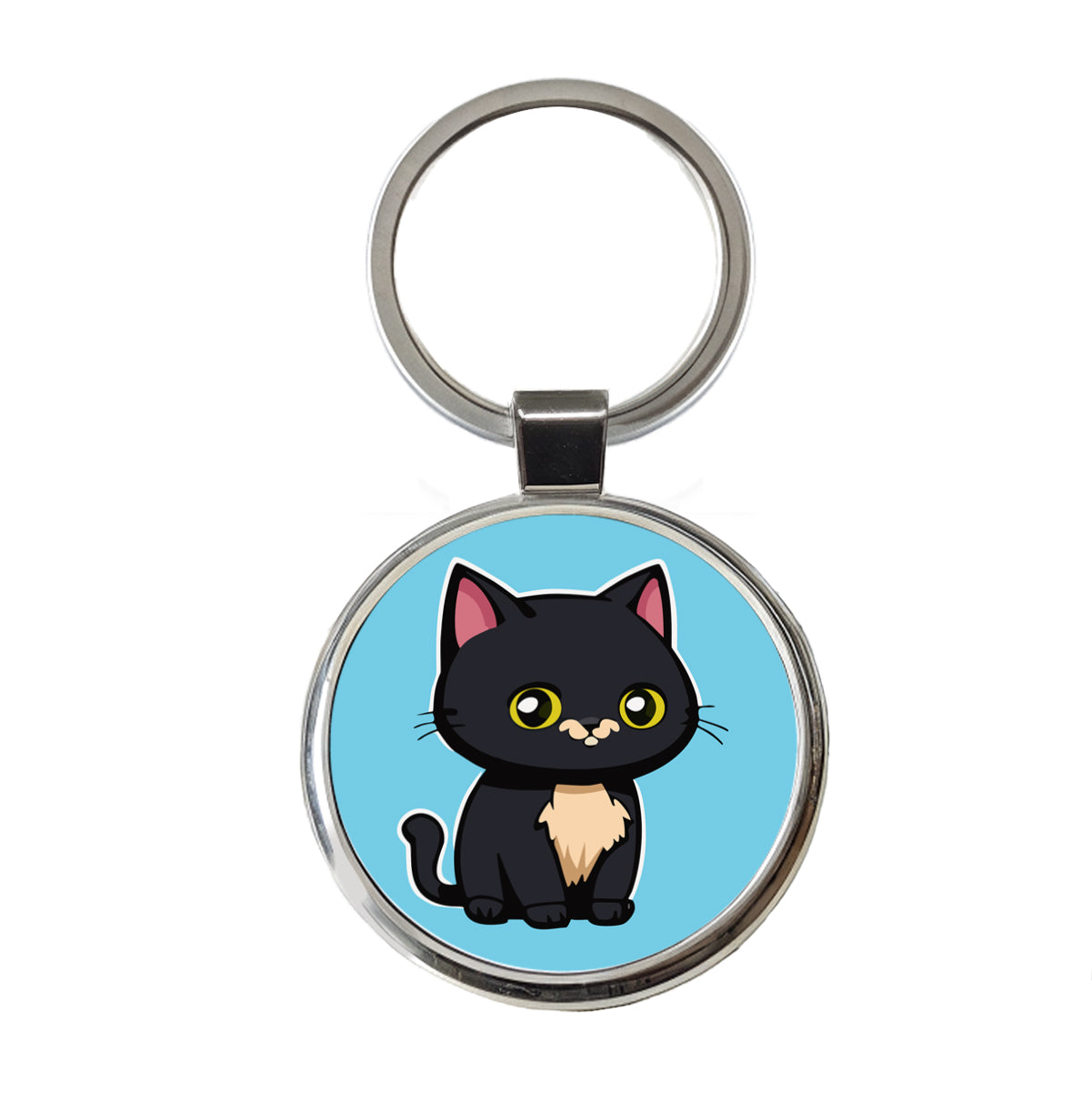 Gray Cat Cute Round Metal Keychain