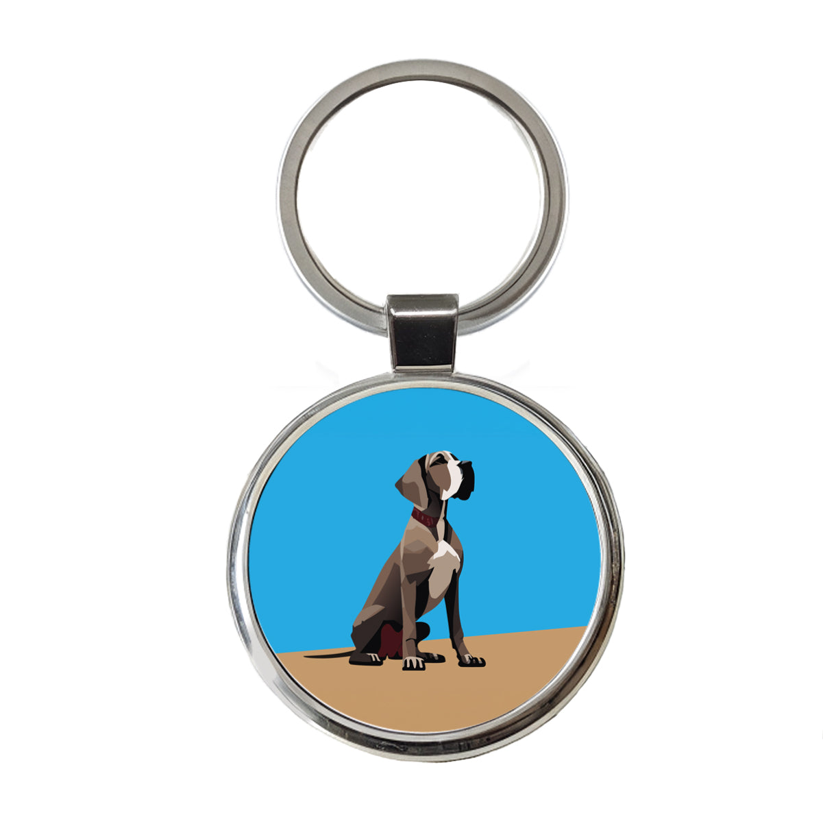 Great Dane Dog Sitting Round Metal Keychain