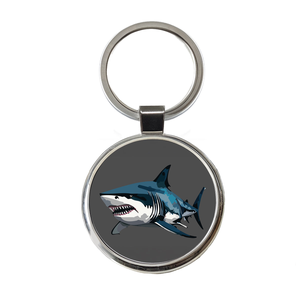 Great White Shark Round Metal Keychain