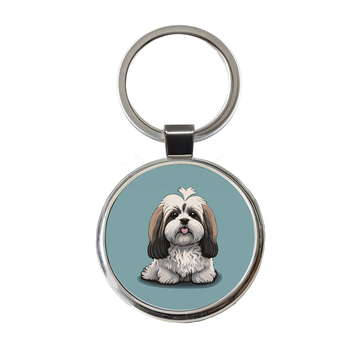 Havanese Dog Sitting Round Metal Keychain