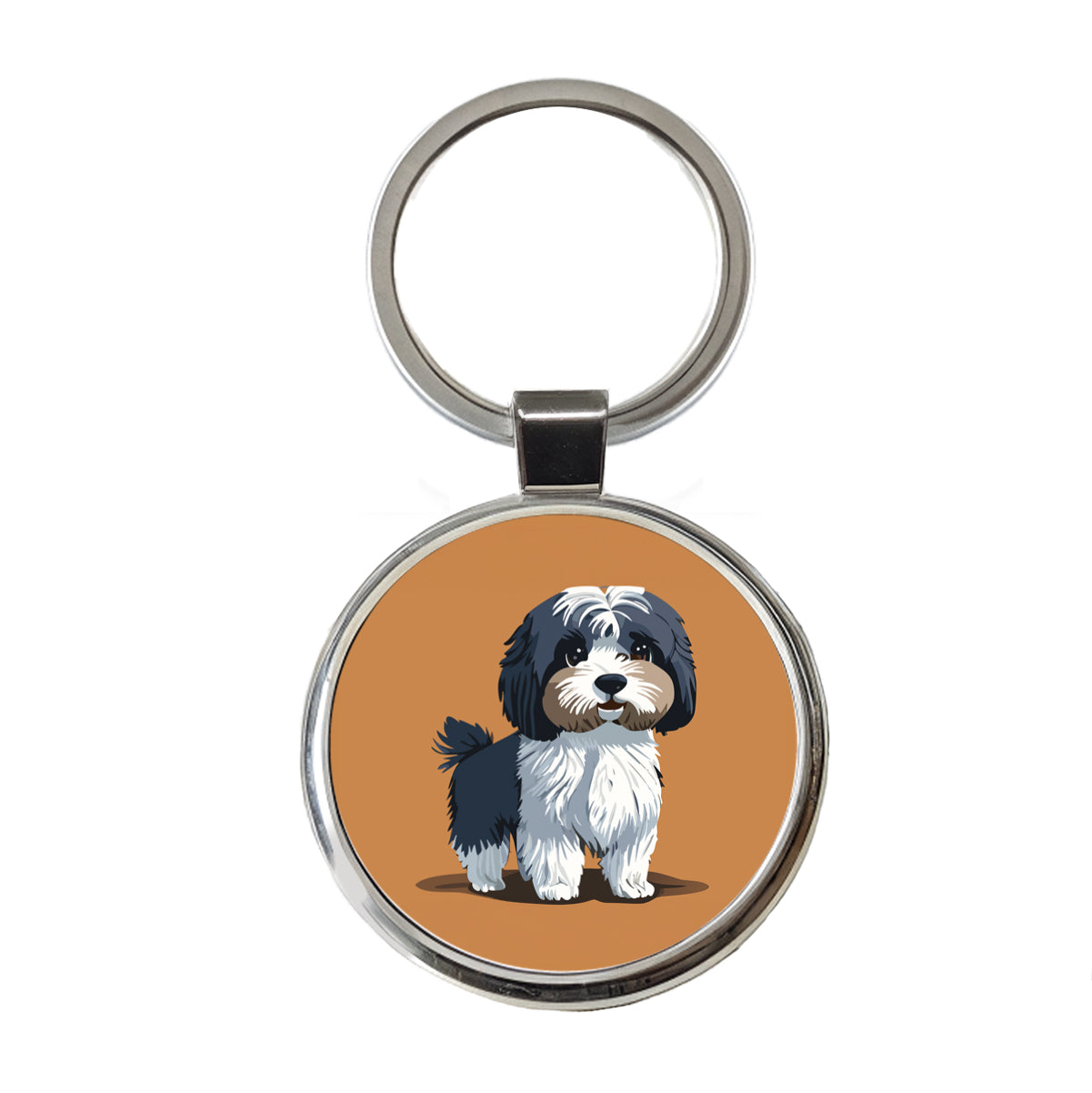 Havanese Dog Standing Round Metal Keychain