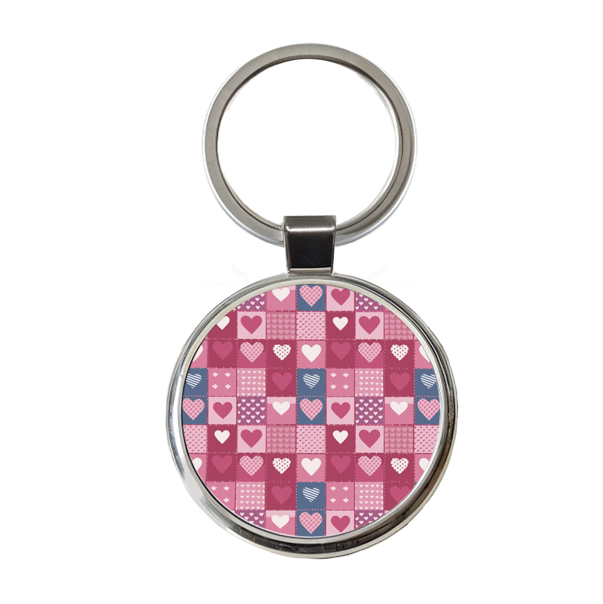 Hearts Quilt Valentines Day Anniversary Love Wedding Pattern Round Metal Keychain
