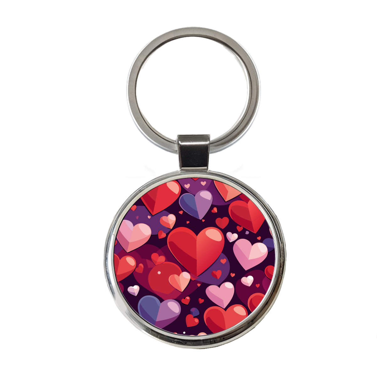 Hearts Scattered Love Valentines Anniversary Wedding Round Metal Keychain