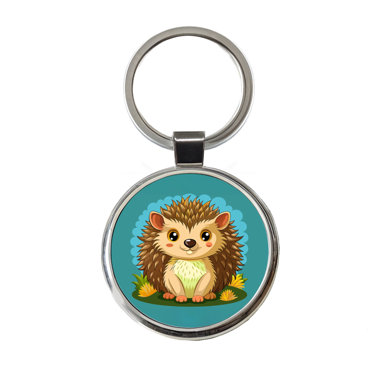 Hedgehog Smiling Cute Round Metal Keychain