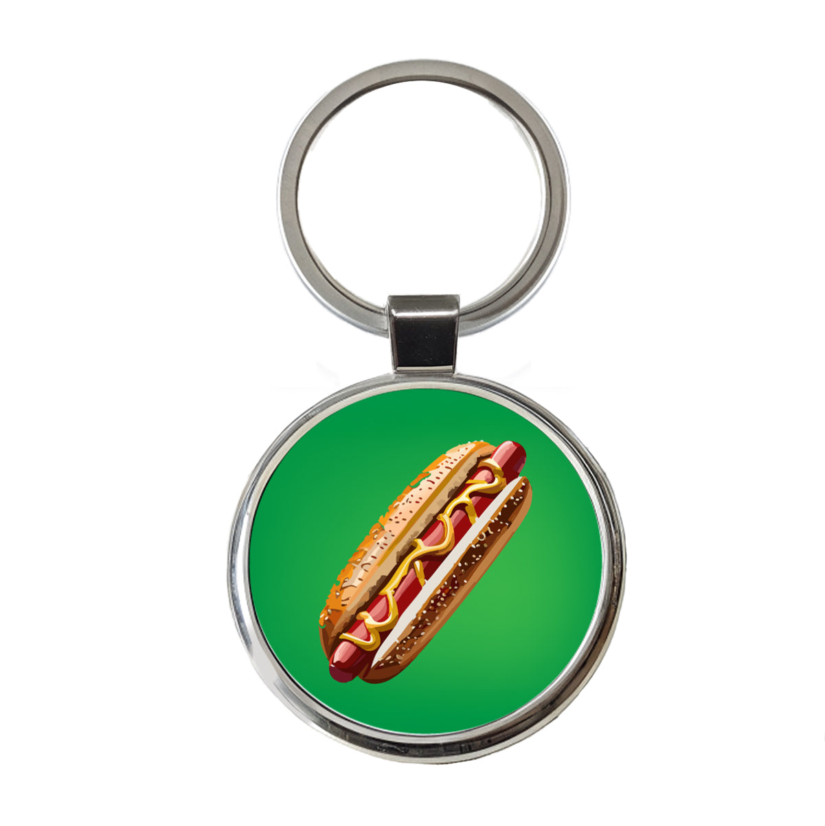 Hotdog Hot Dog Bun Mustard Round Metal Keychain
