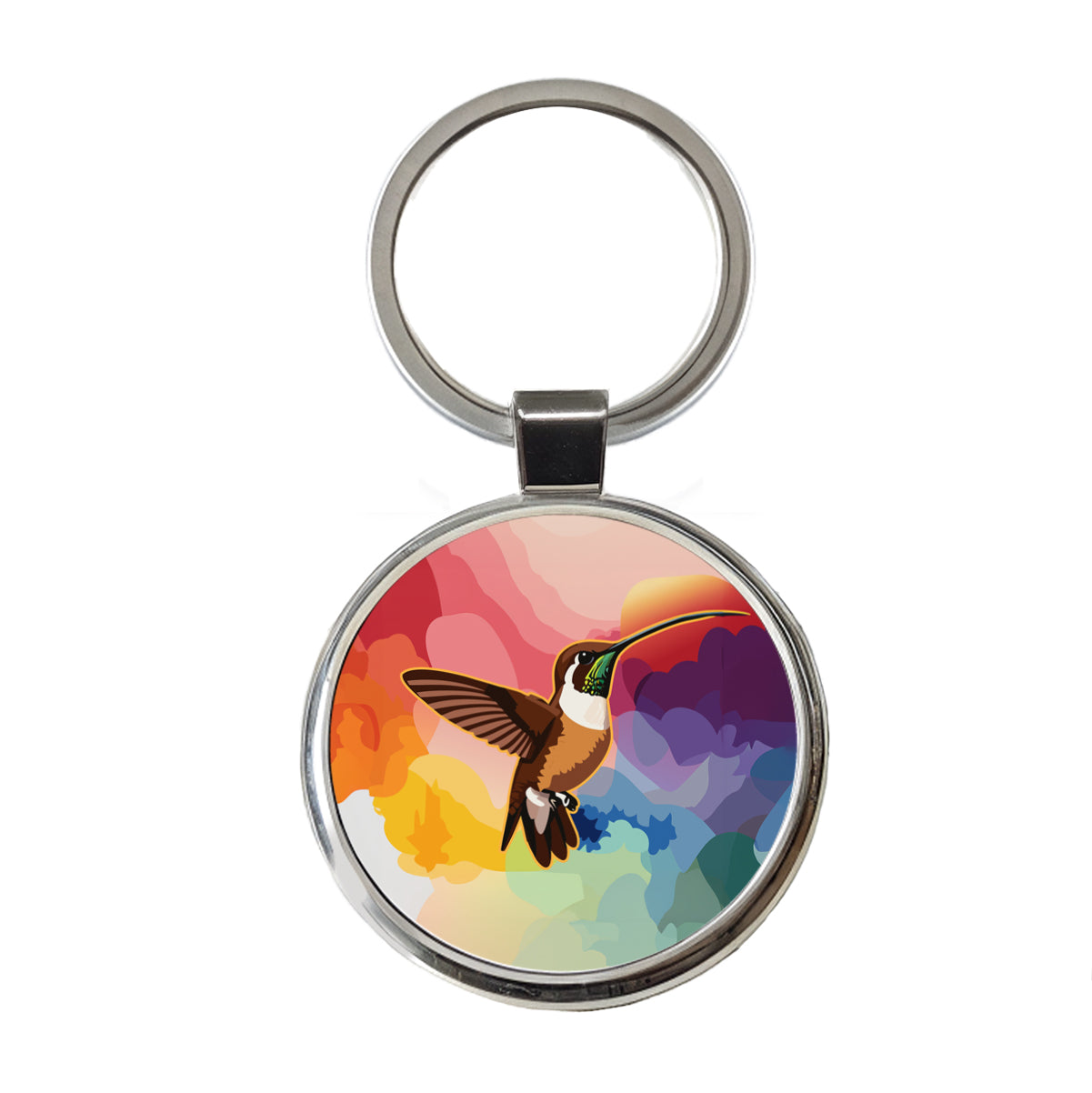 Hummingbird Brown Round Metal Keychain