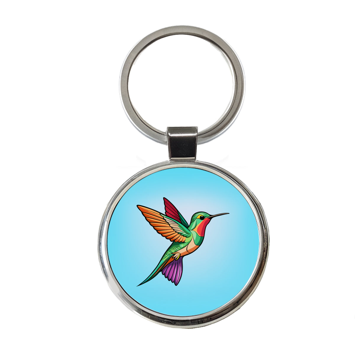 Hummingbird Colorful Round Metal Keychain