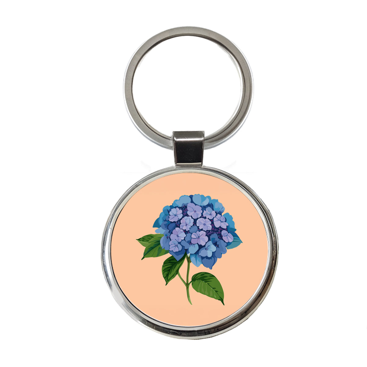 Hydrangea Flower Blue Round Metal Keychain