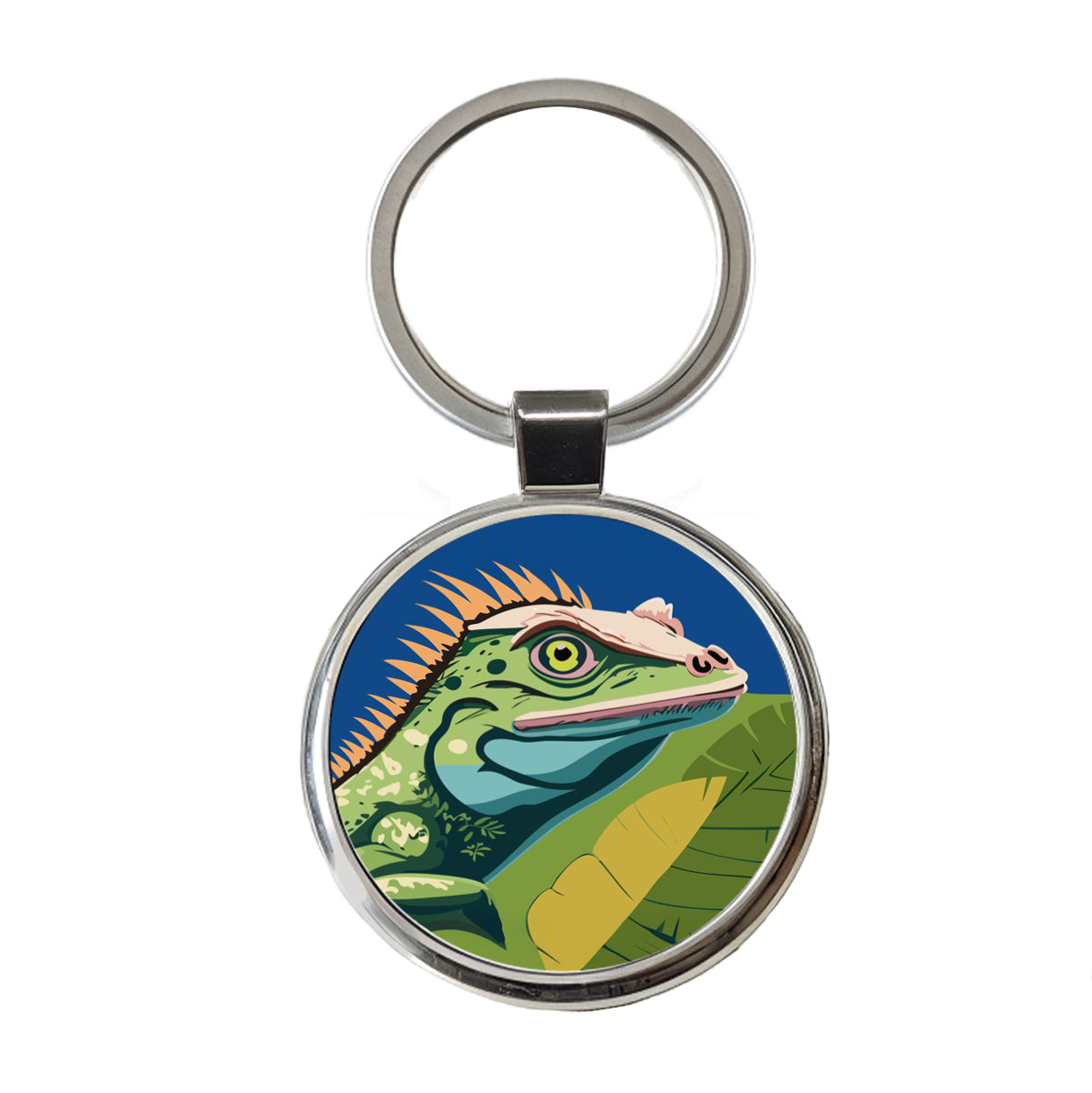 Iguana Lizard Reptile Round Metal Keychain
