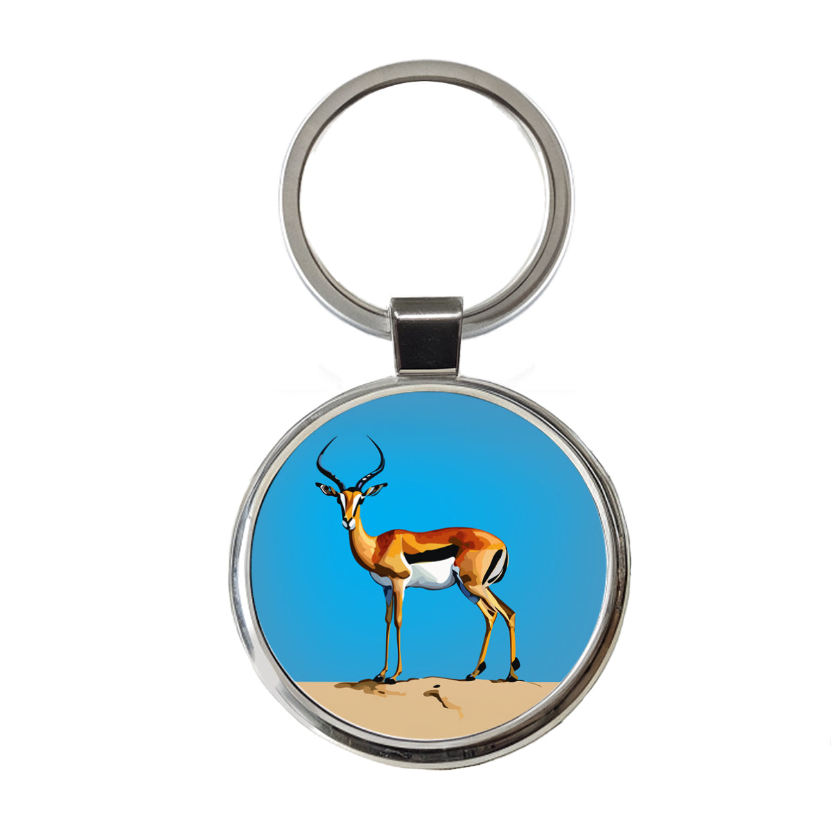 Impala Watercolor Africa Animal Round Metal Keychain
