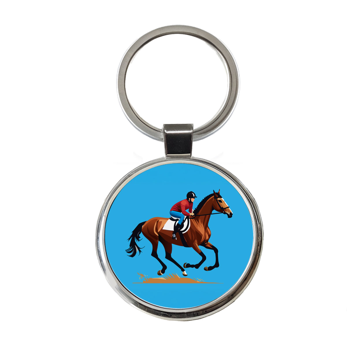 Jockey Riding Horse Racing Man Round Metal Keychain