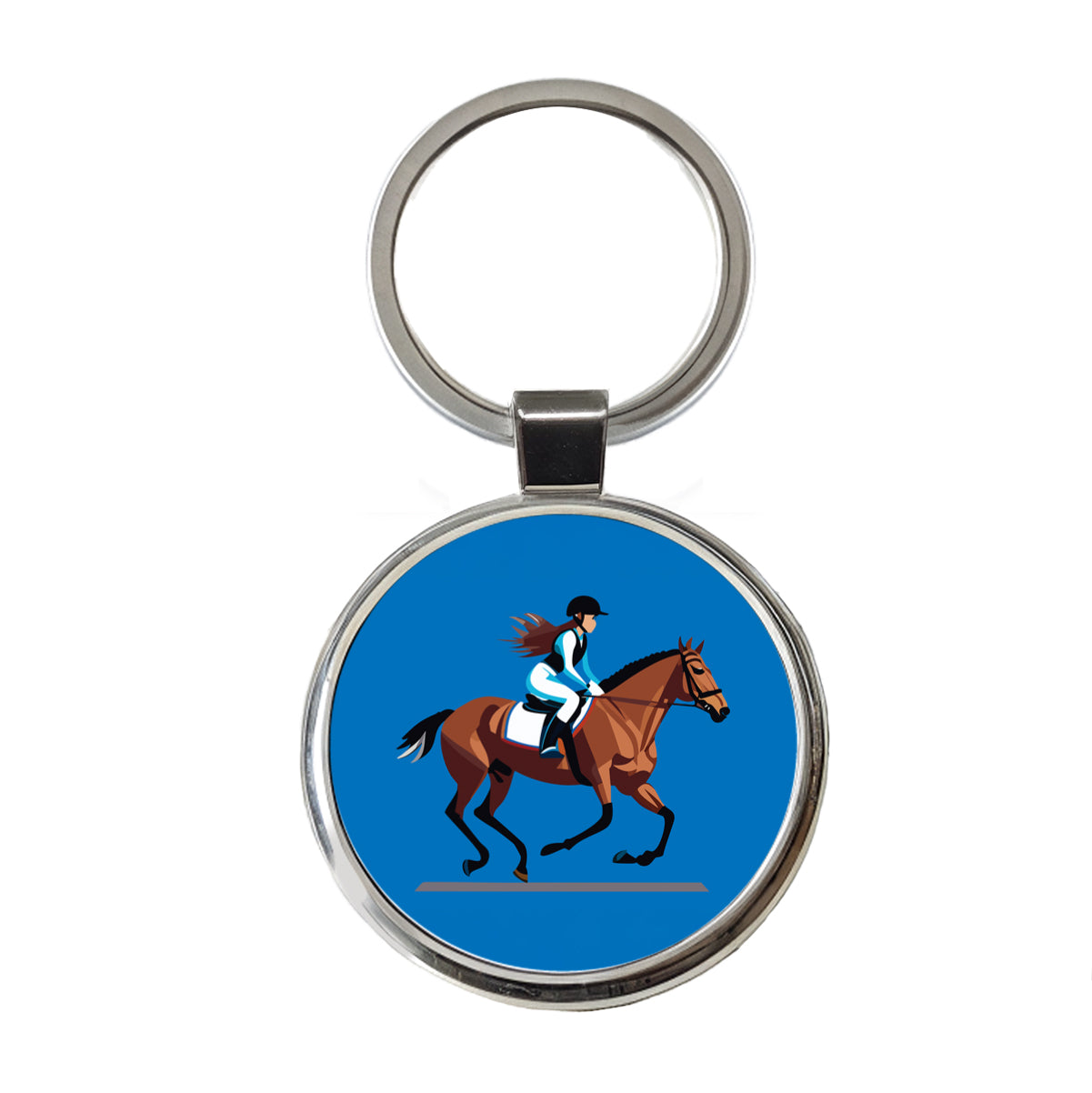 Jockey Riding Horse Racing Woman Round Metal Keychain