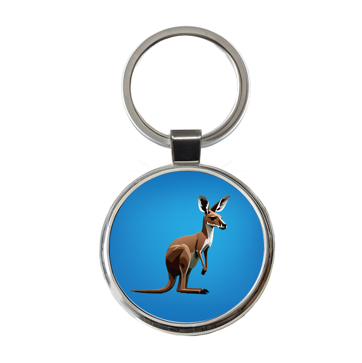 Kangaroo Standing Animal Round Metal Keychain