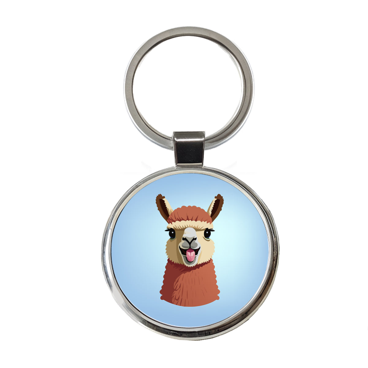 Llama Tongue Sticking Out Round Metal Keychain