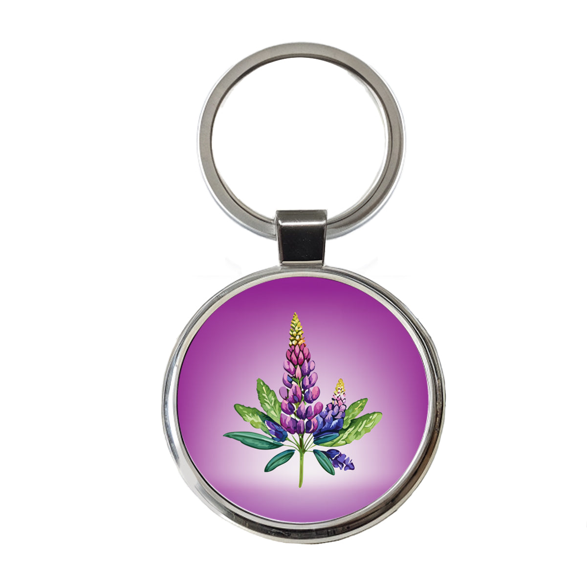 Lupine Plant Flower Watercolor Round Metal Keychain