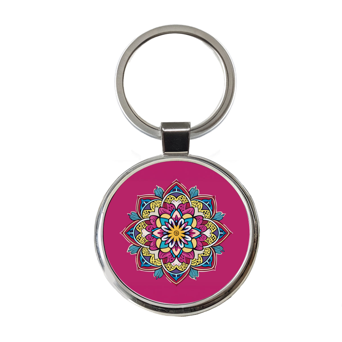Mandala Colorful Beautiful Round Metal Keychain