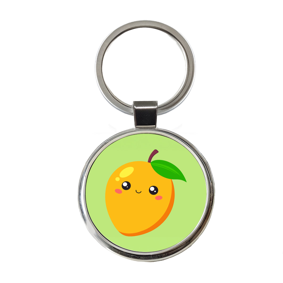 Mango Cute Happy Fruit Round Metal Keychain
