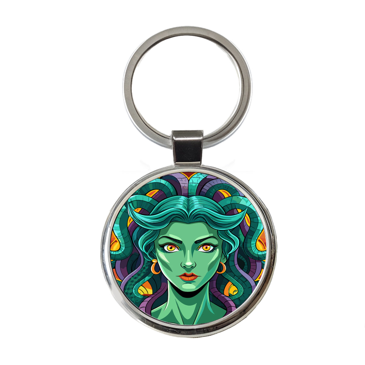Medusa Gorgon Snake Hair Greek Mythology Round Metal Keychain