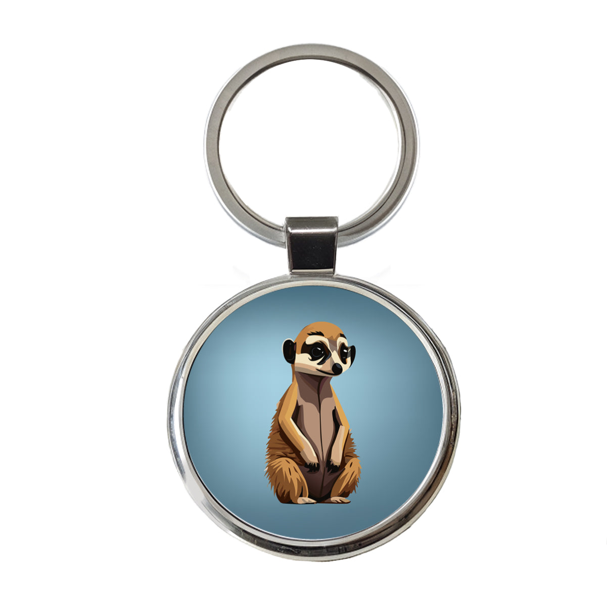 Meerkat Small Mongoose Sitting Round Metal Keychain