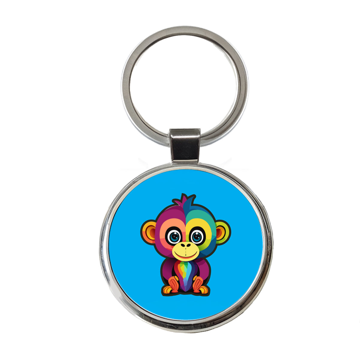 Monkey Colorful Rainbow Round Metal Keychain