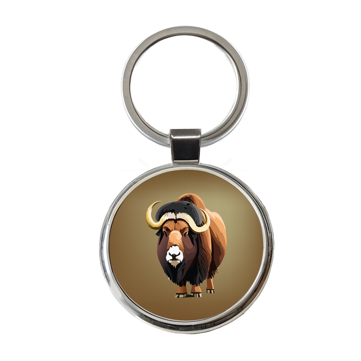 Muskox Musk Ox Shaggy Arctic Animal Round Metal Keychain