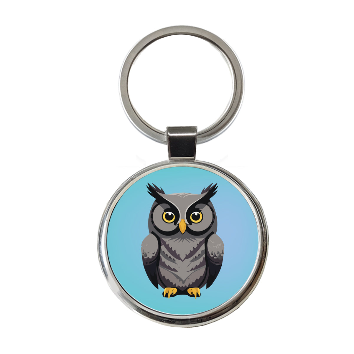 Owl Gray Staring Round Metal Keychain