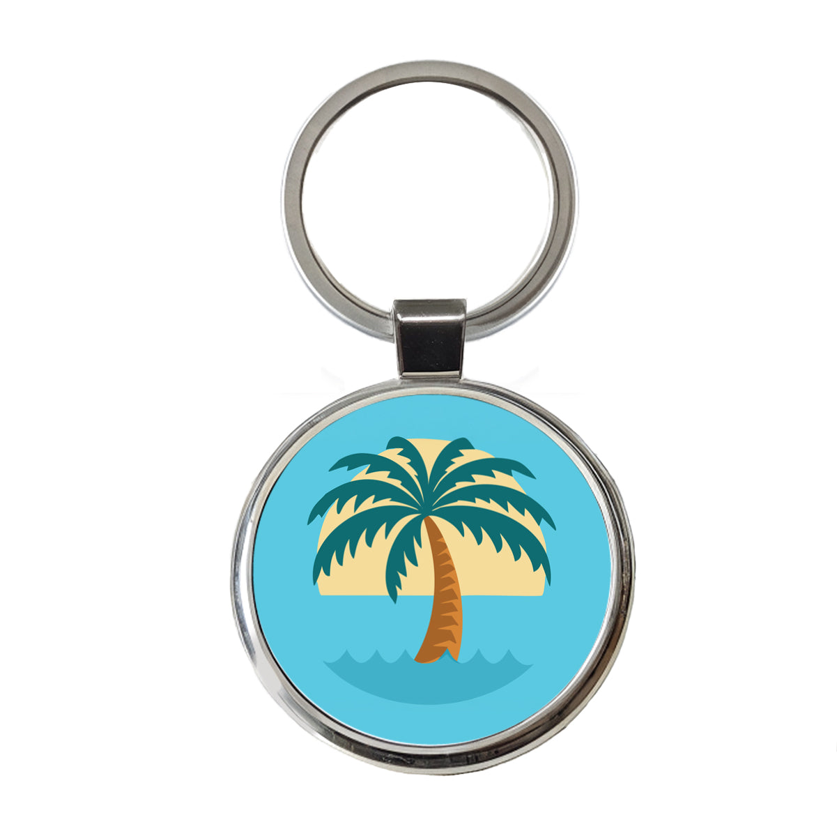 Palm Tree Ocean Tropical Vacation Round Metal Keychain