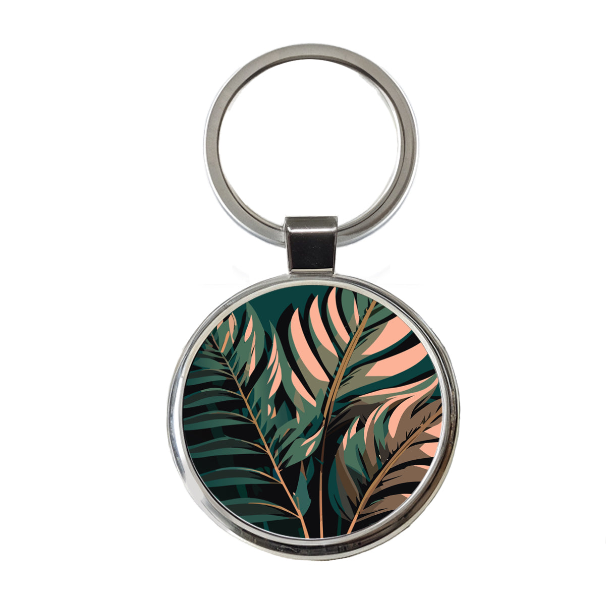 Palm Trees Leaves Fronds Tropical Foliage Round Metal Keychain