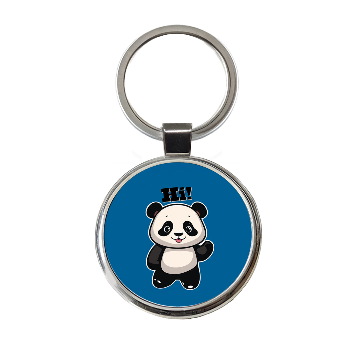 Panda Waving Hi Hello Greetings Friend Round Metal Keychain