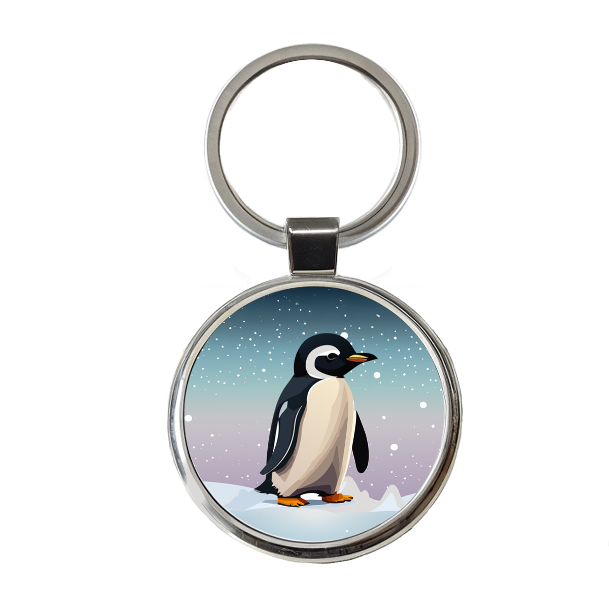 Penguin Cute Snow Round Metal Keychain