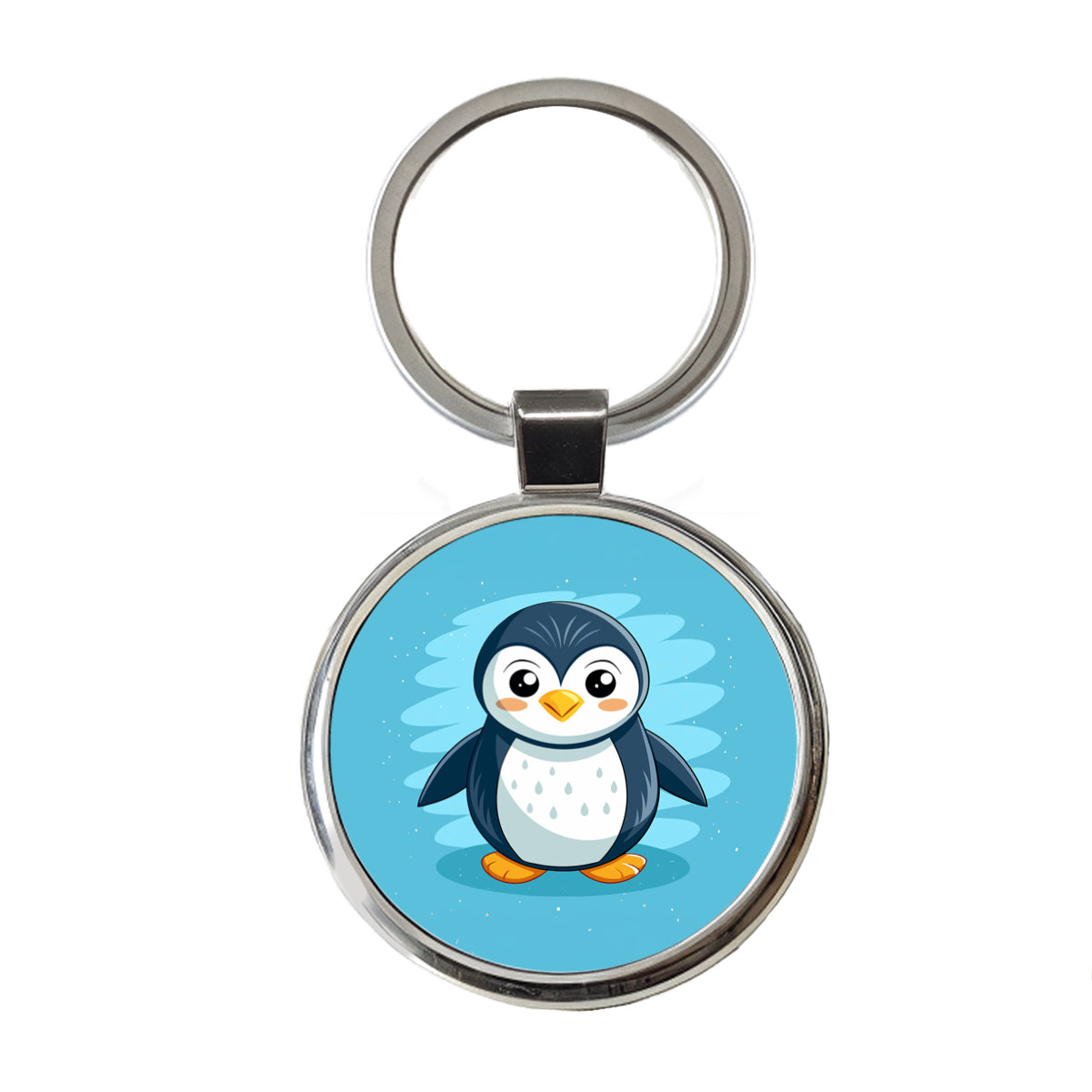 Penguin Cute Round Metal Keychain