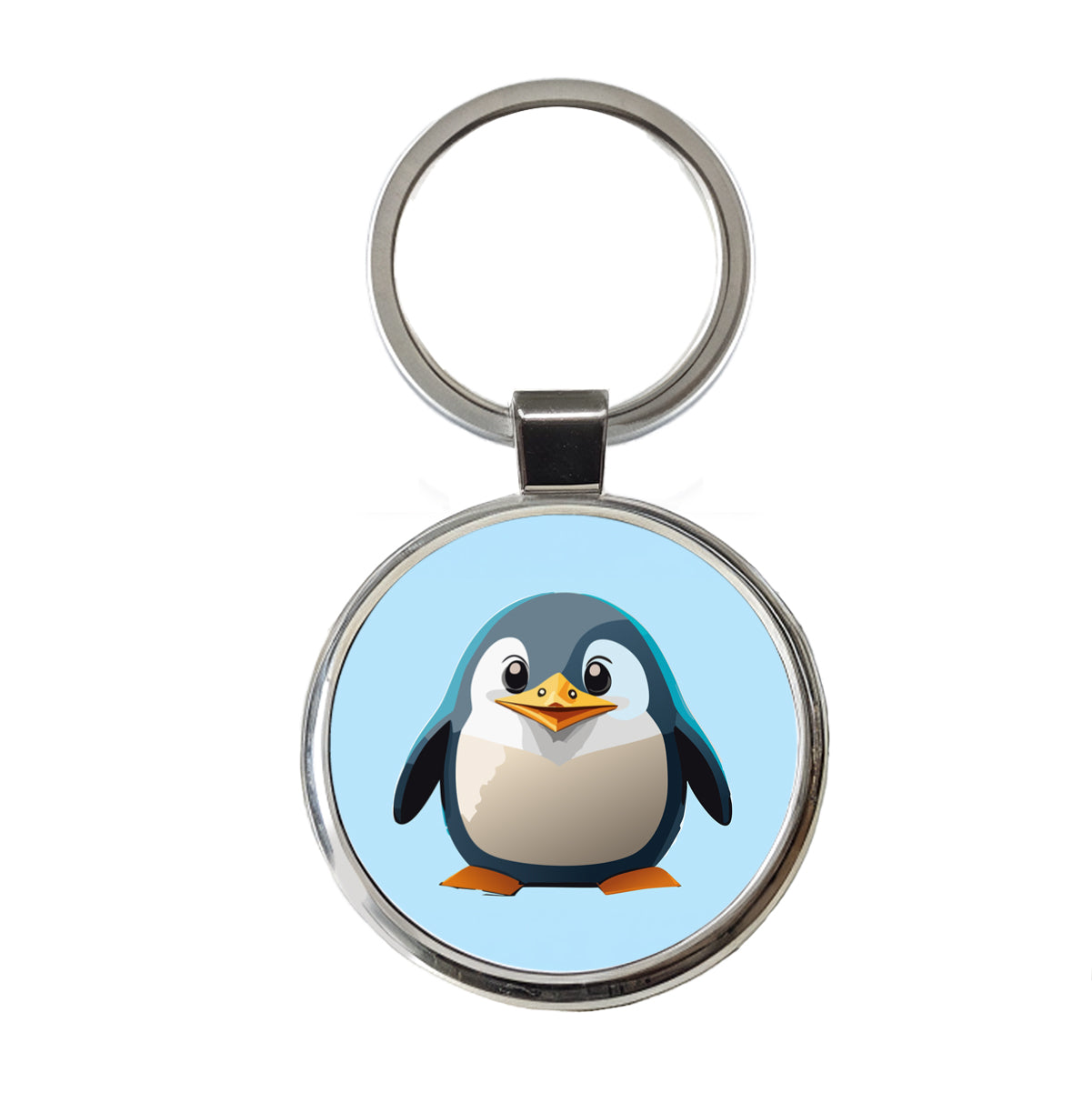 Penguin Standing Round Metal Keychain