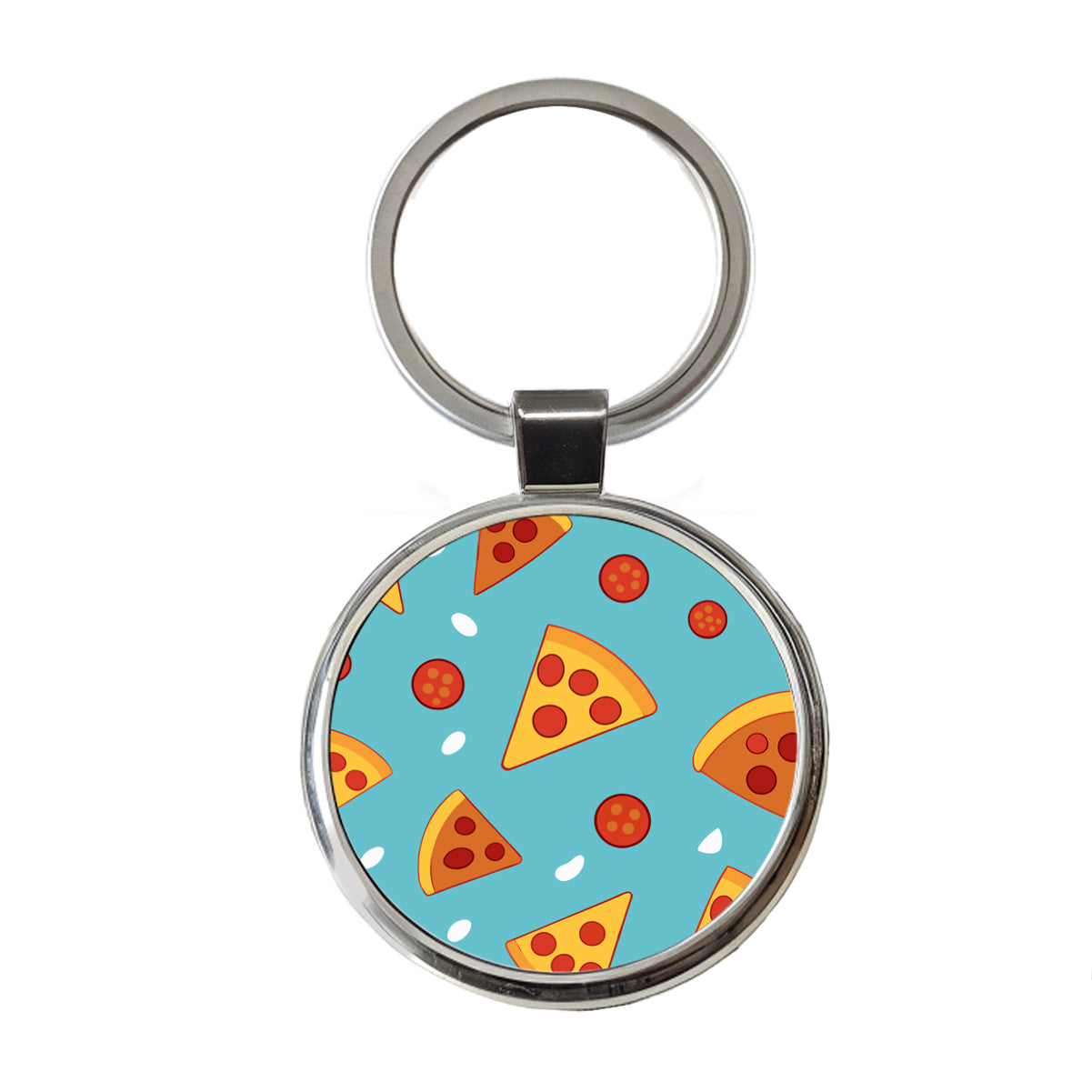 Pepperoni Pizza Scattered Pattern Round Metal Keychain
